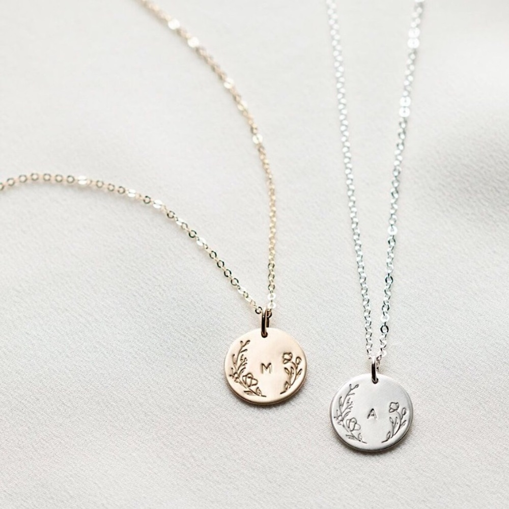 Floral Letter Minimalist Simple Initial Boho Silver Personalized Gift Ne…